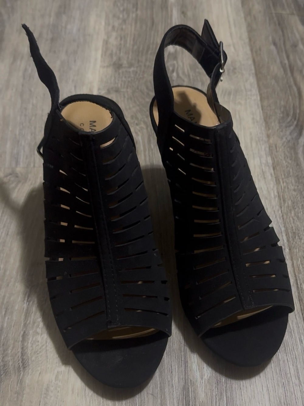 Manhattan Collection Black Cutout Peep-Toe Heels